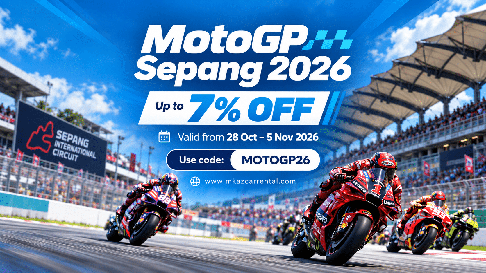 MotoGP Malaysia 2026 car rental promotion at Sepang with MKAZ Car Rental