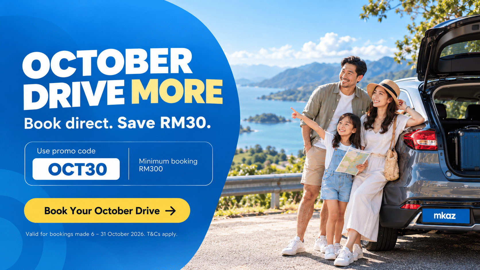 October Drive More RM30 off MKAZ car rental promotion Malaysia