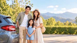 Smiling Family Road Trip Portrait - MKAZ Car Rental - MKAZ Car Rental